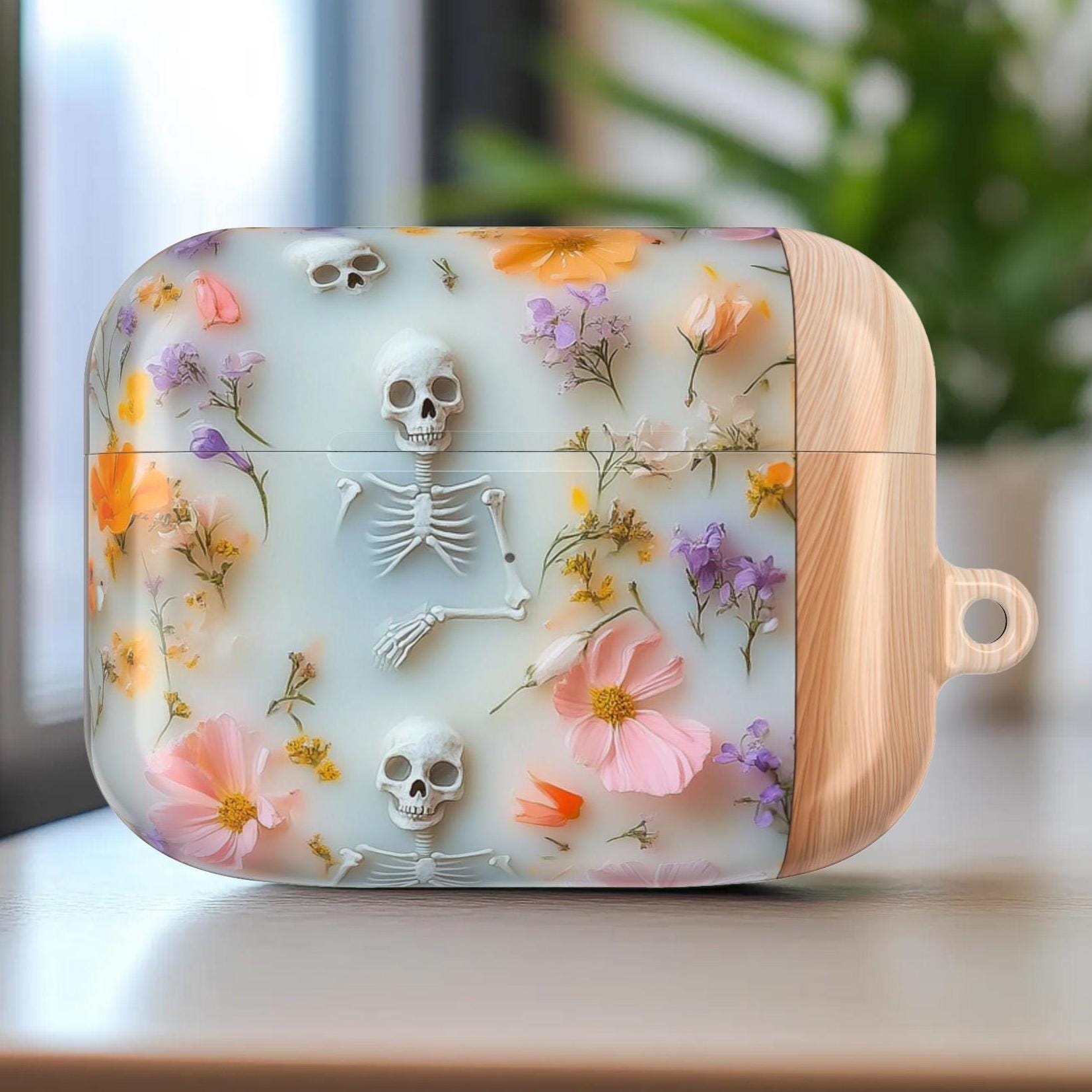 Spooky Skeletons in Bloom AirPod Pro Protective Shell Case, Delicate Floral Skull Garden AirPods Earphone Case Cover for Gen 1 2 3 4 Pro Max