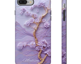 Custom Lavender Japanese Landscape Phone Case, 3D Purple Blossom Asian Art, iPhone 15 14 Pro Max, Pixel 8 Pro, Samsung S24 S23 Ultra Plus