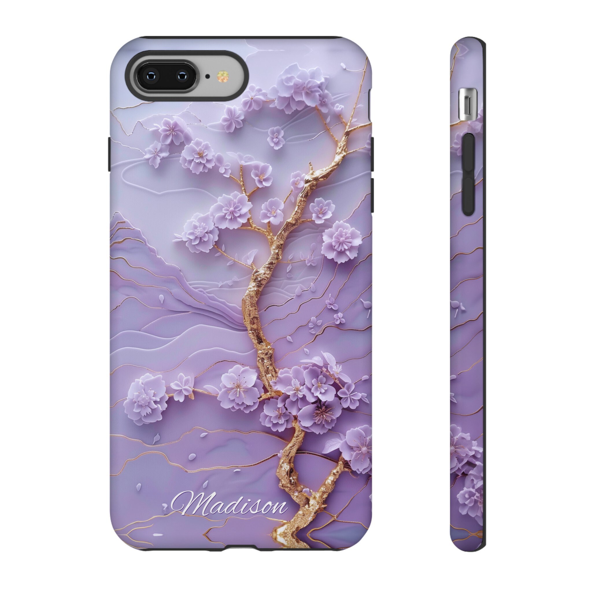 Custom Lavender Japanese Landscape Phone Case, 3D Purple Blossom Asian Art, iPhone 15 14 Pro Max, Pixel 8 Pro, Samsung S24 S23 Ultra Plus