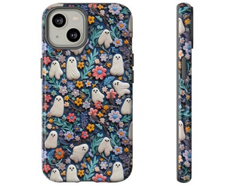 Coque pour portable enjouée Spirits in Bloom | Coque de portable fantômes floraux effet argile 3D pour iPhone | Pixels | Samsung | iPhone 15