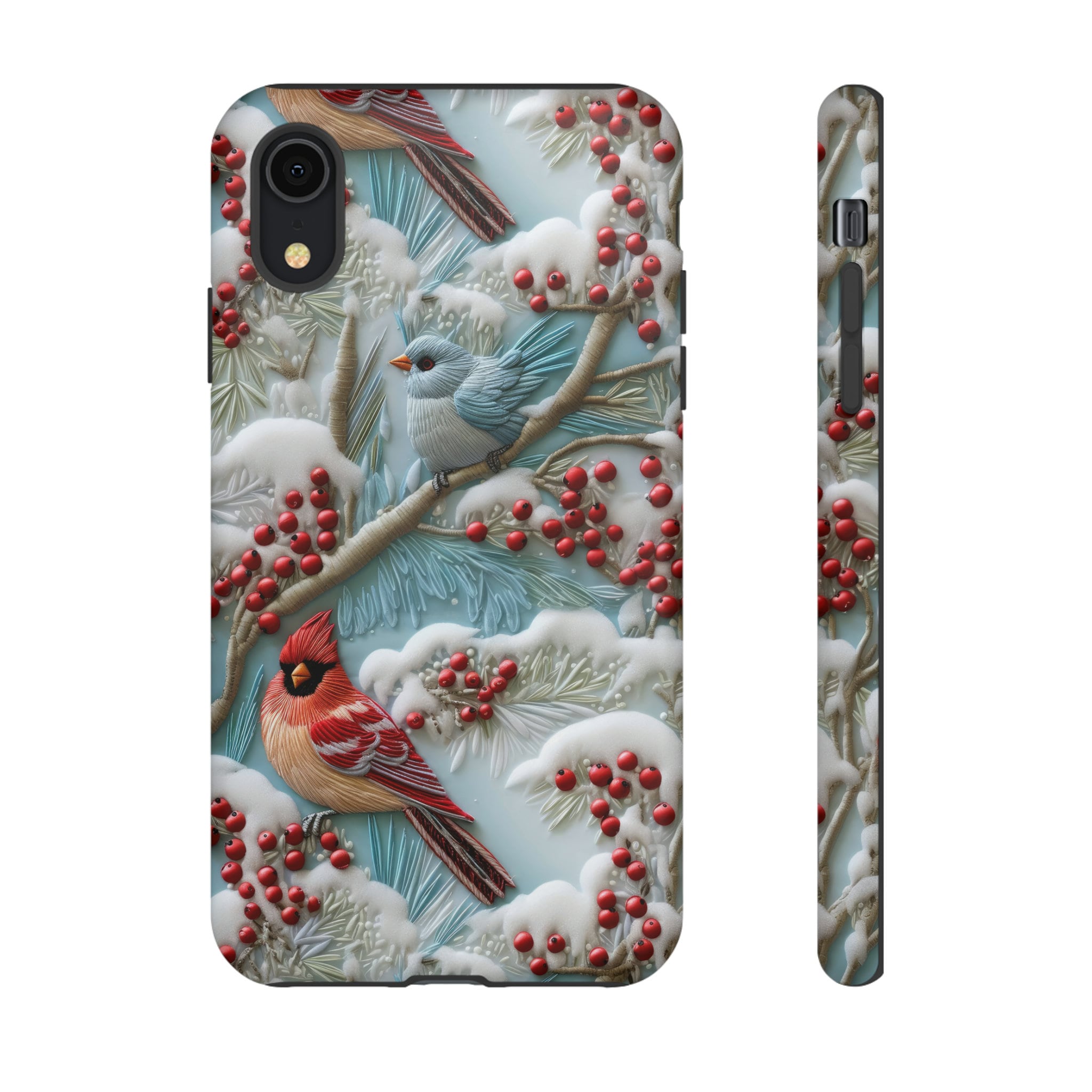 Birds Of A Feather Flock Together Winter Phone Case | Snowy Embroidery Effect Cardinal Bird Phone Cover For iPhone | Pixel | Samsung