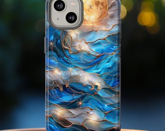 Mobilskal med mosaikstjärnor och målat glas, telefonskal med stjärnhimmeldesign i konstfärgat glas, iPhone 16, Pixel 9, Samsung S25