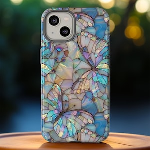 Stained Glass Schmetterling Mosaik Handyhülle, Stain Glass Look Schmetterling Design Handyhülle für iPhone Pro Max, Pixel Pro, Samsung Ultra Plus