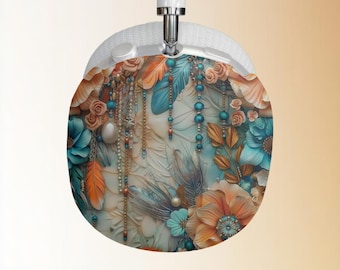 Teal Orange Feather Beads AirPod Max Cases | Floral Boho Ear Pad Skins