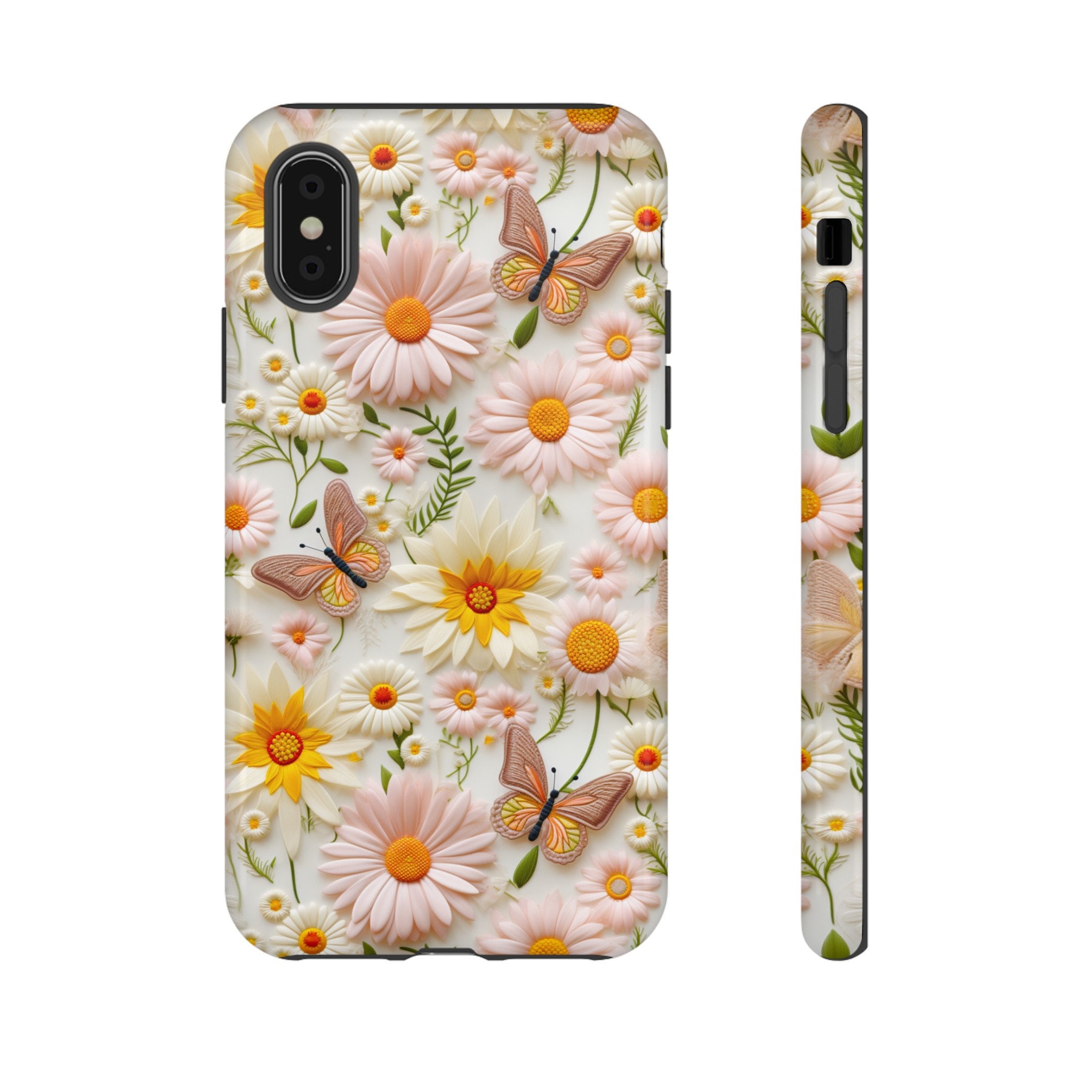 Summer Floral Butterfly Phone Case, Pink Butterflies Wildflowers Design Phone Cover, iPhone 15 Pro Max, Pixel 8 Pro, Samsung S24 Plus Ultra