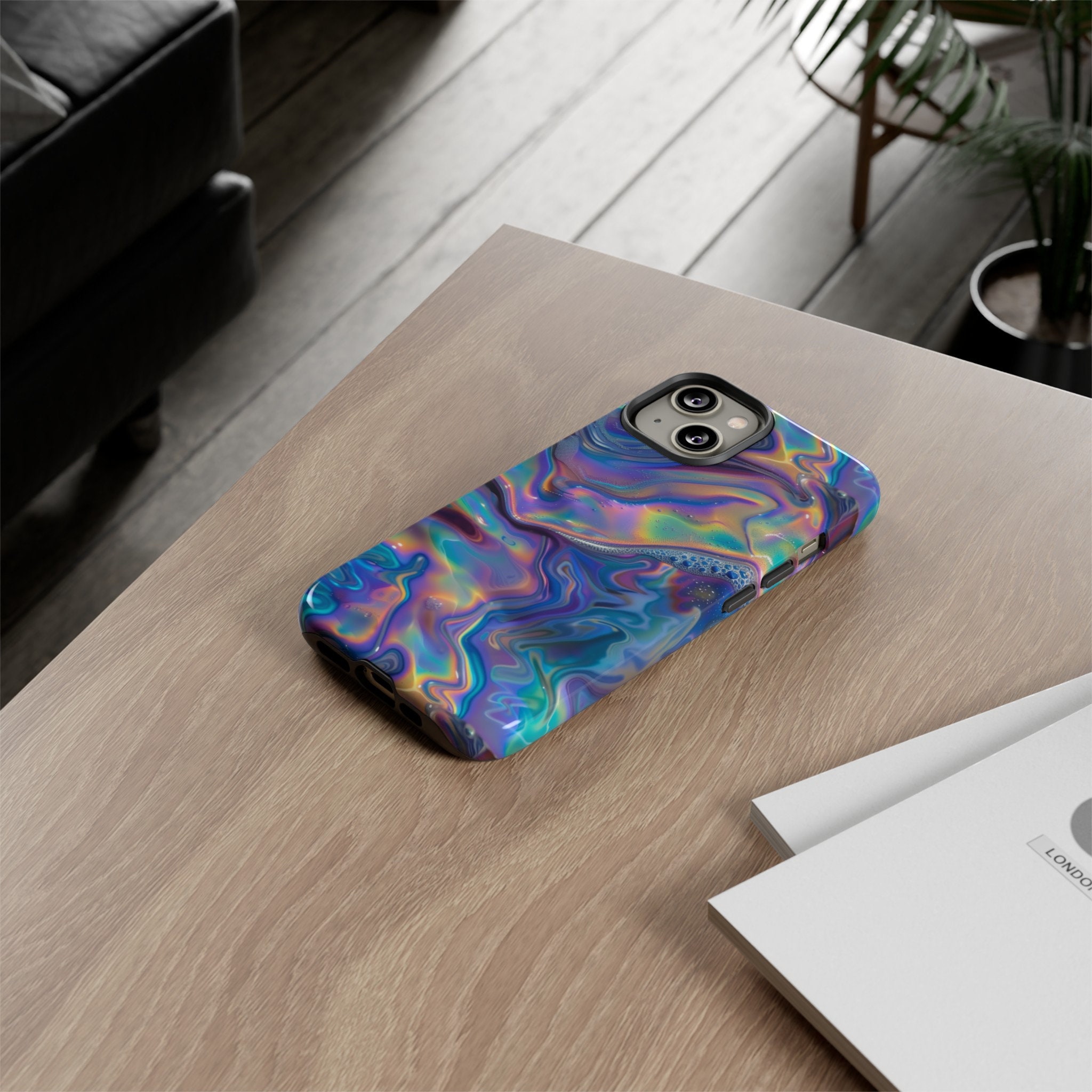 Iridescent Look Rainbow Colored Swirl Phone Case, Colorful Abstract Design, iPhone Pro Max Mini, Google Pixel Pro, Smasung Galaxy Ultra Plus