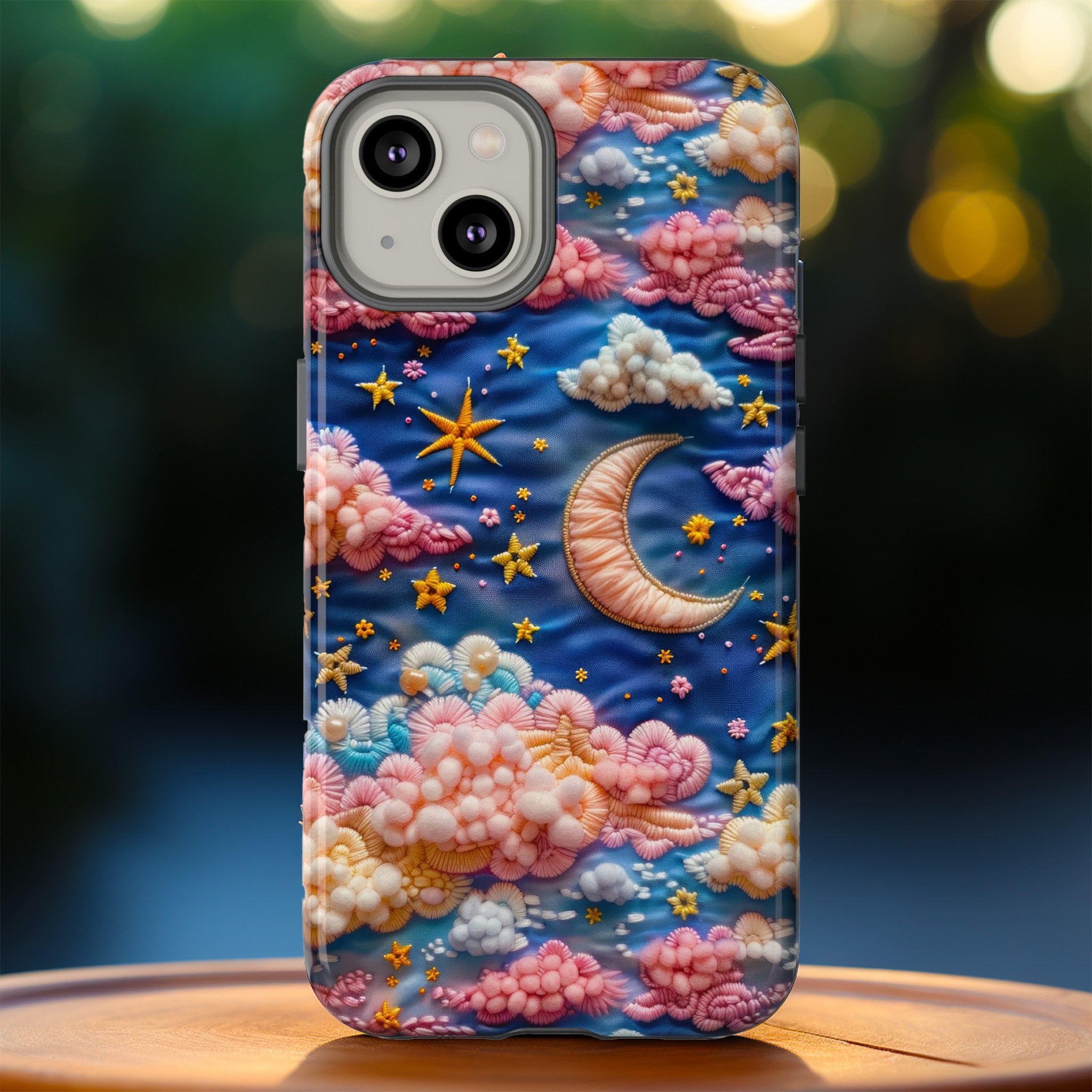 Astral Blossoms 3D Celestial Rainbow Embroidered Phone Case | Colorful Faux Embroidery 3D Stars & Moon Phone Cover For iPhone Samsung Pixel