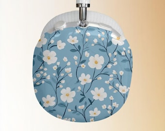 Blue Floral Pattern AirPod Max Case | White Blossoms Cover