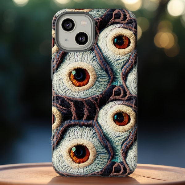 Somebody's Watching You Eyeball Phone Case | Creepy 3D Embroidered Eyes Goth Phone Cover For iPhone | Pixel | Samsung