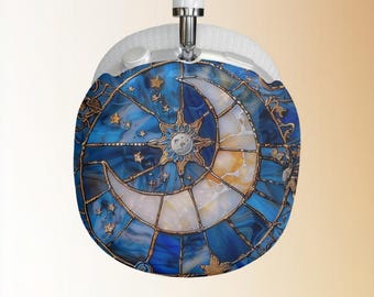 Stained Glass Crescent Moon AirPod Max Case | Blue Celestial Headphone Covers