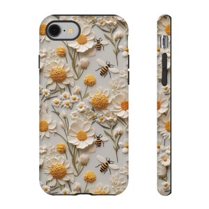 Custodia per telefono con fiori e bombi in 3D / Custodia per telefono con api floreali carine e ricamo finto per iPhone 15, Google Pixel 8, Samsung Galaxy S24 immagine 7