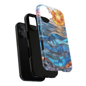 Faux Stained Glass Sunset Phone Case, Mosaic Sunray Ocean Phone Cover, iPhone Google Pixel Samsung Galaxy image 11