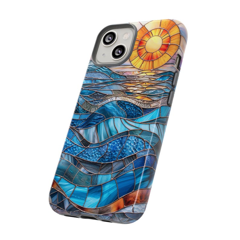 Faux Stained Glass Sunset Phone Case, Mosaic Sunray Ocean Phone Cover, iPhone Google Pixel Samsung Galaxy image 4