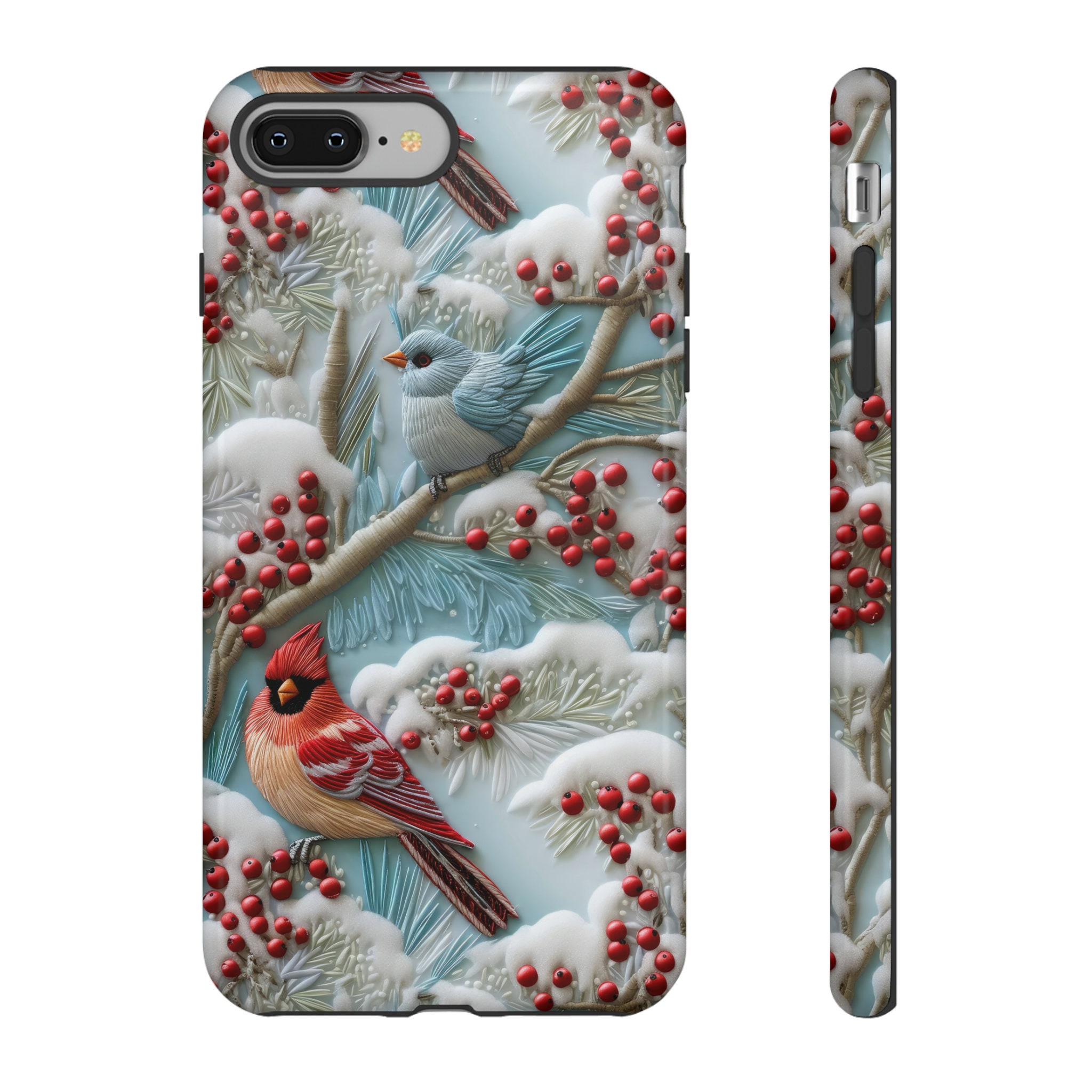 Birds Of A Feather Flock Together Winter Phone Case | Snowy Embroidery Effect Cardinal Bird Phone Cover For iPhone | Pixel | Samsung