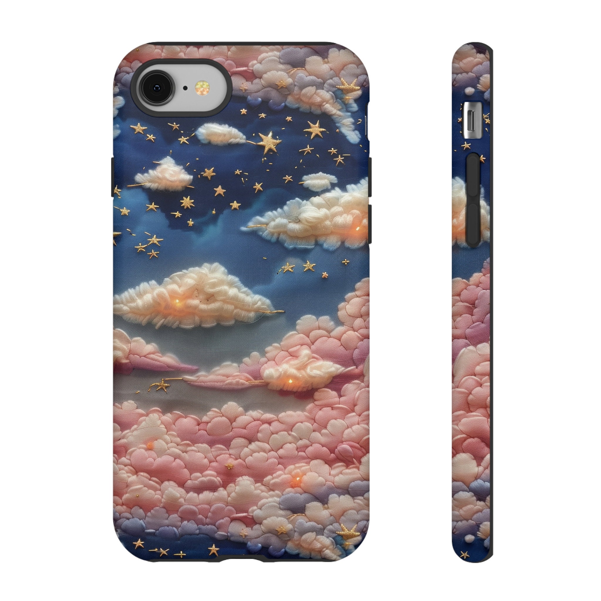3D Celestial Rainbow Embroidered Phone Case, Puffy Faux Embroidery 3D Stars & Moon Cottagecore Phone Cover For iPhone 15 Samsung S24 Pixel 8
