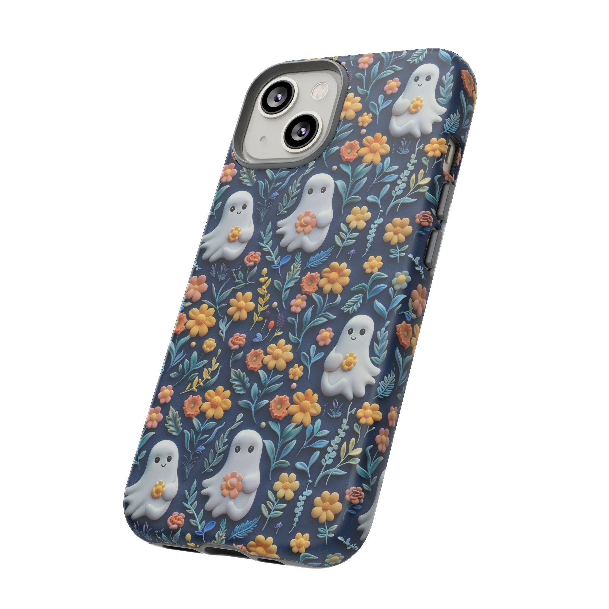 Cute Floral Ghosts Phone Case, 3D Clay Ghosts In Flowers Halloween Phone Cover, iPhone Pro Max, Google Pixel Pro, Samsung Galaxy Plus Ultra