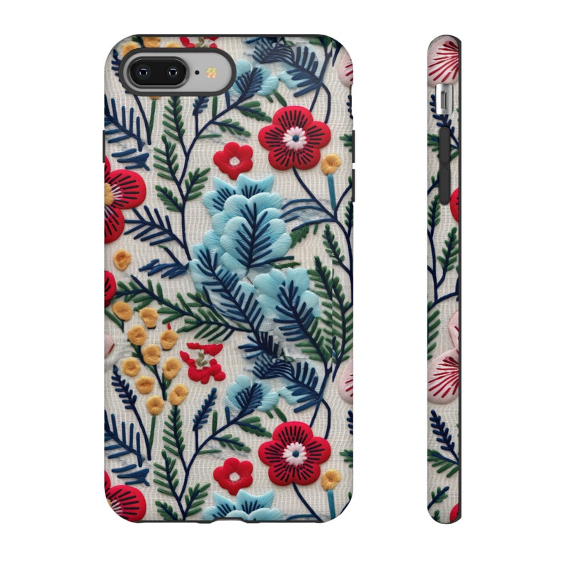 Vintage Frühlingsblumen Handyhülle | Gemütliche Stickerei Effekt Frühling Blumen Handyhülle für iPhone | Pixel | Samsung Bild 5