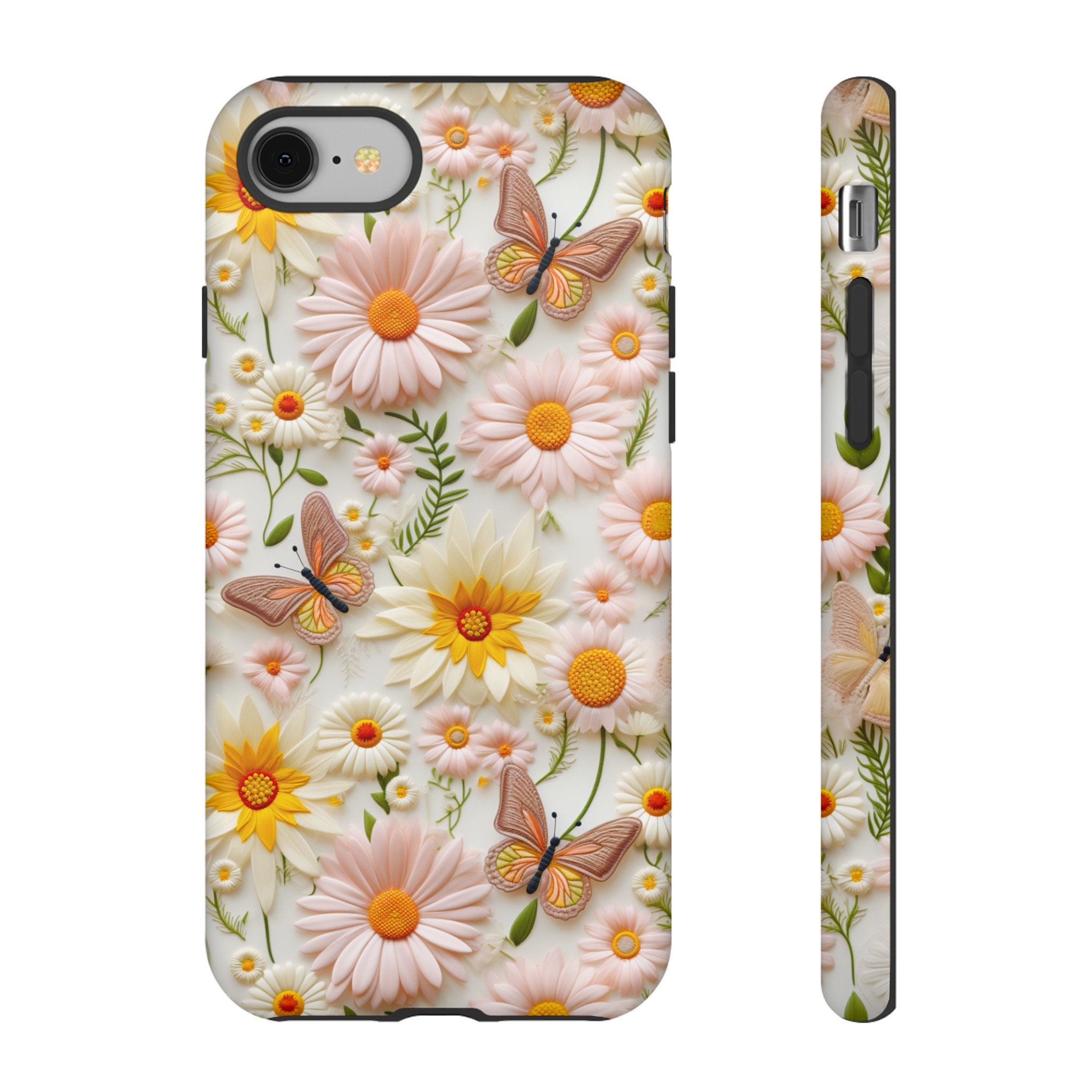Summer Floral Butterfly Phone Case, Pink Butterflies Wildflowers Design Phone Cover, iPhone 15 Pro Max, Pixel 8 Pro, Samsung S24 Plus Ultra
