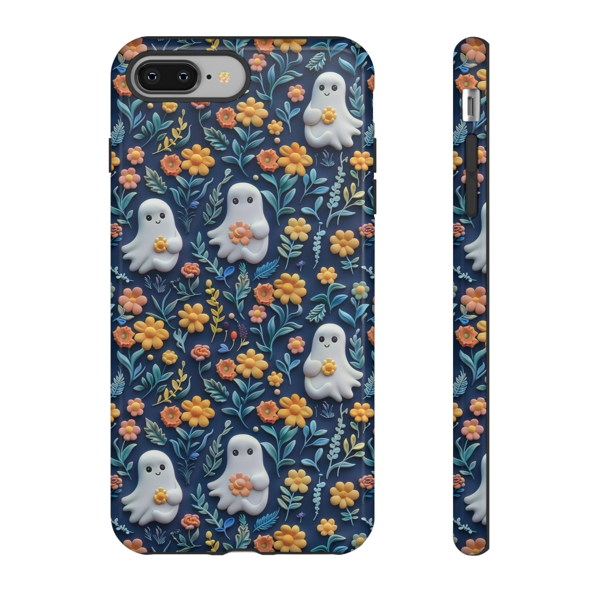 Cute Floral Ghosts Phone Case, 3D Clay Ghosts In Flowers Halloween Phone Cover, iPhone Pro Max, Google Pixel Pro, Samsung Galaxy Plus Ultra