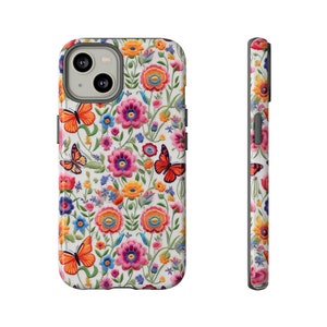 Lullabies Of Butterflies Phone Case | Faux Embroidered Floral Butterfly Phone Cover For iPhone | Pixel | Samsung | iPhone 15 Pro Max
