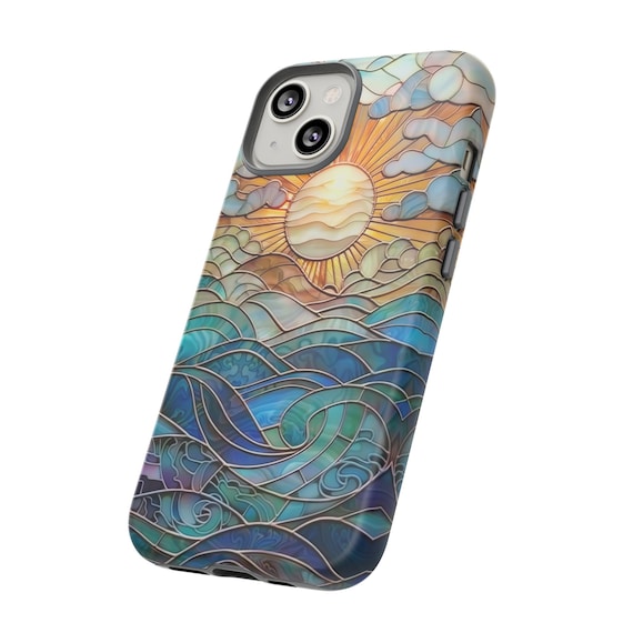 Stained Glass Beach Sunset Design Phone Case, Stain Glass