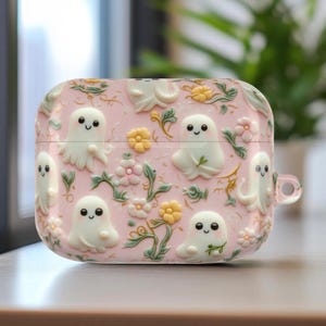 Cute Floral Ghosts AirPod Pro Protective Shell Case, Ghostly Ghouls in Flowers AirPods Earphone Case Cover, Gift Accessory for Music Lovers
