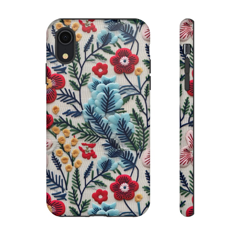 Vintage Frühlingsblumen Handyhülle | Gemütliche Stickerei Effekt Frühling Blumen Handyhülle für iPhone | Pixel | Samsung Bild 9