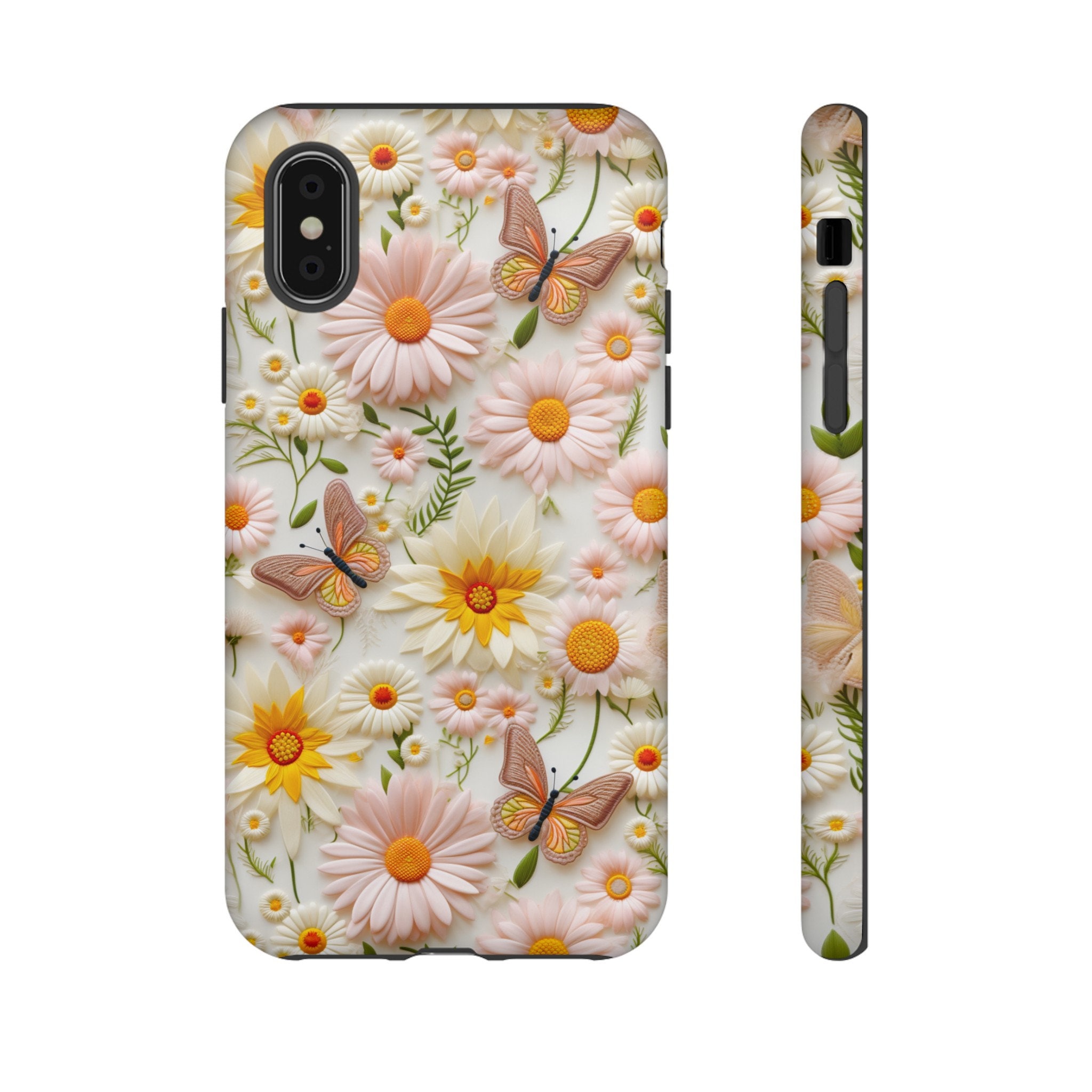 Summer Floral Butterfly Phone Case, Pink Butterflies Wildflowers Design Phone Cover, iPhone 15 Pro Max, Pixel 8 Pro, Samsung S24 Plus Ultra
