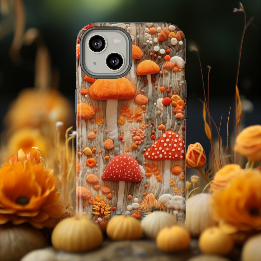 Trippy Shrooms Phone Case | Embroidered Mushroom Design Phone Cover ...