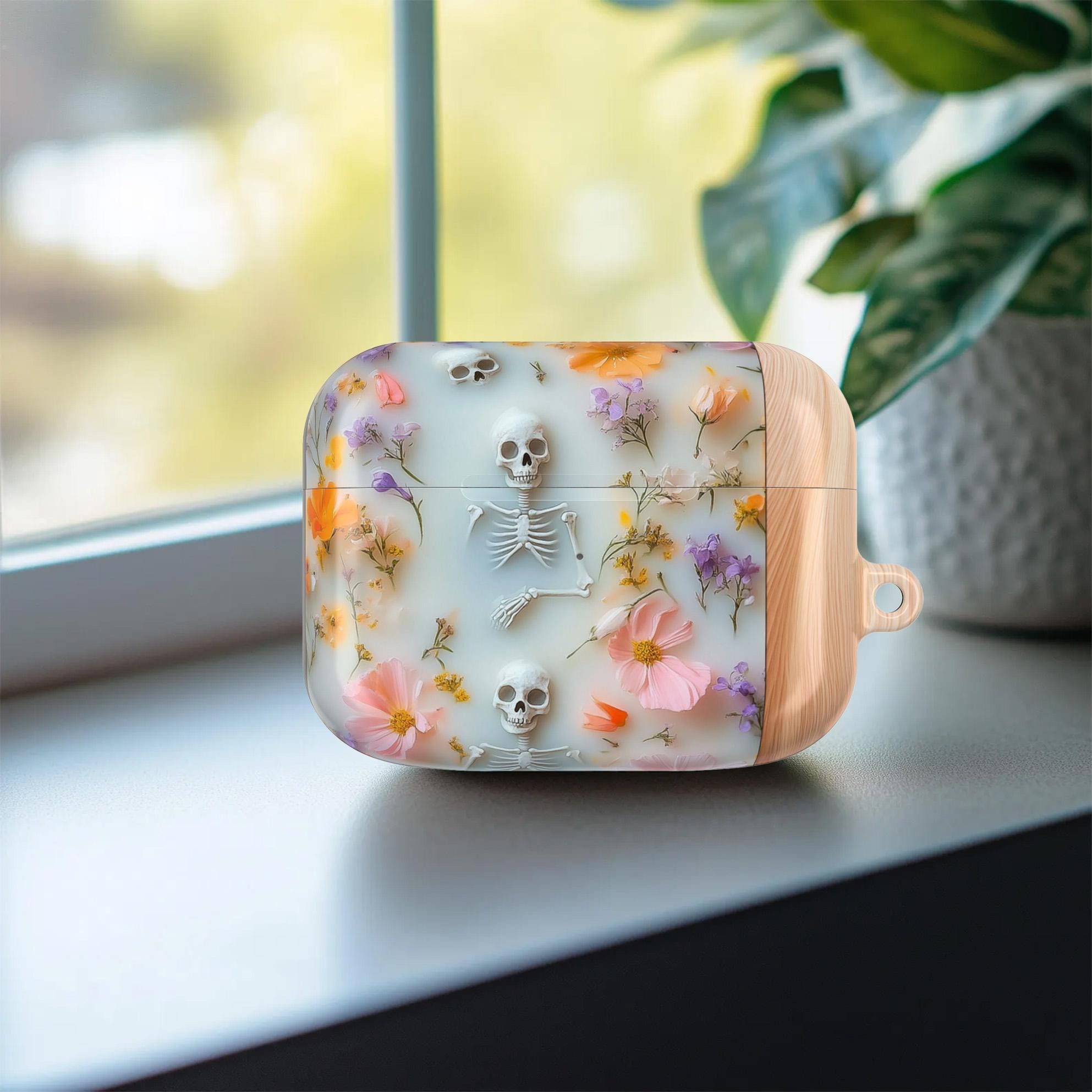 Spooky Skeletons in Bloom AirPod Pro Protective Shell Case, Delicate Floral Skull Garden AirPods Earphone Case Cover for Gen 1 2 3 4 Pro Max
