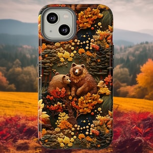 Bear Elegance Phone Case | Cute Bears In Fall Florals Phone Cover For iPhone | Pixel | Samsung