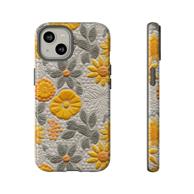 Mellow Yellow Quilted Floral Phone Case Delicate Embroidery Effect Boho