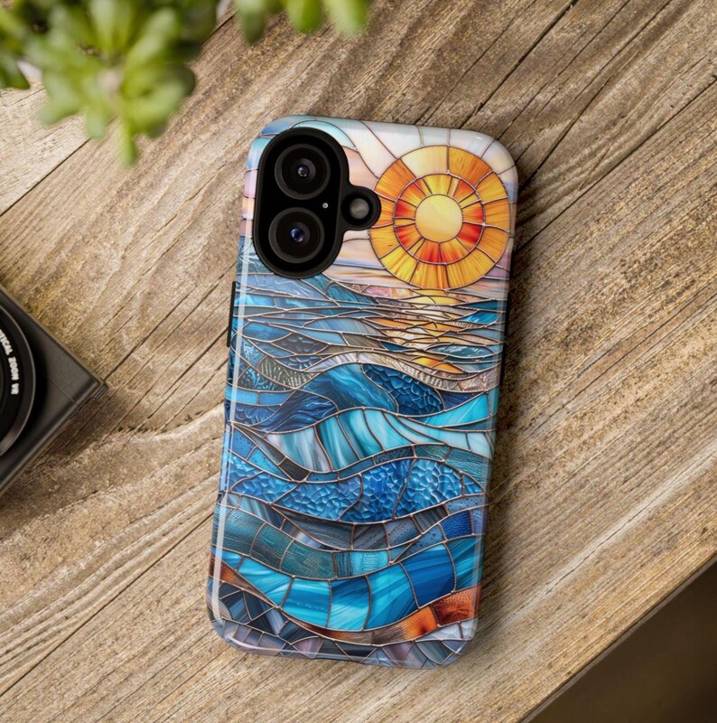 Faux Stained Glass Sunset Phone Case, Mosaic Sunray Ocean Phone Cover, iPhone Google Pixel Samsung Galaxy image 12