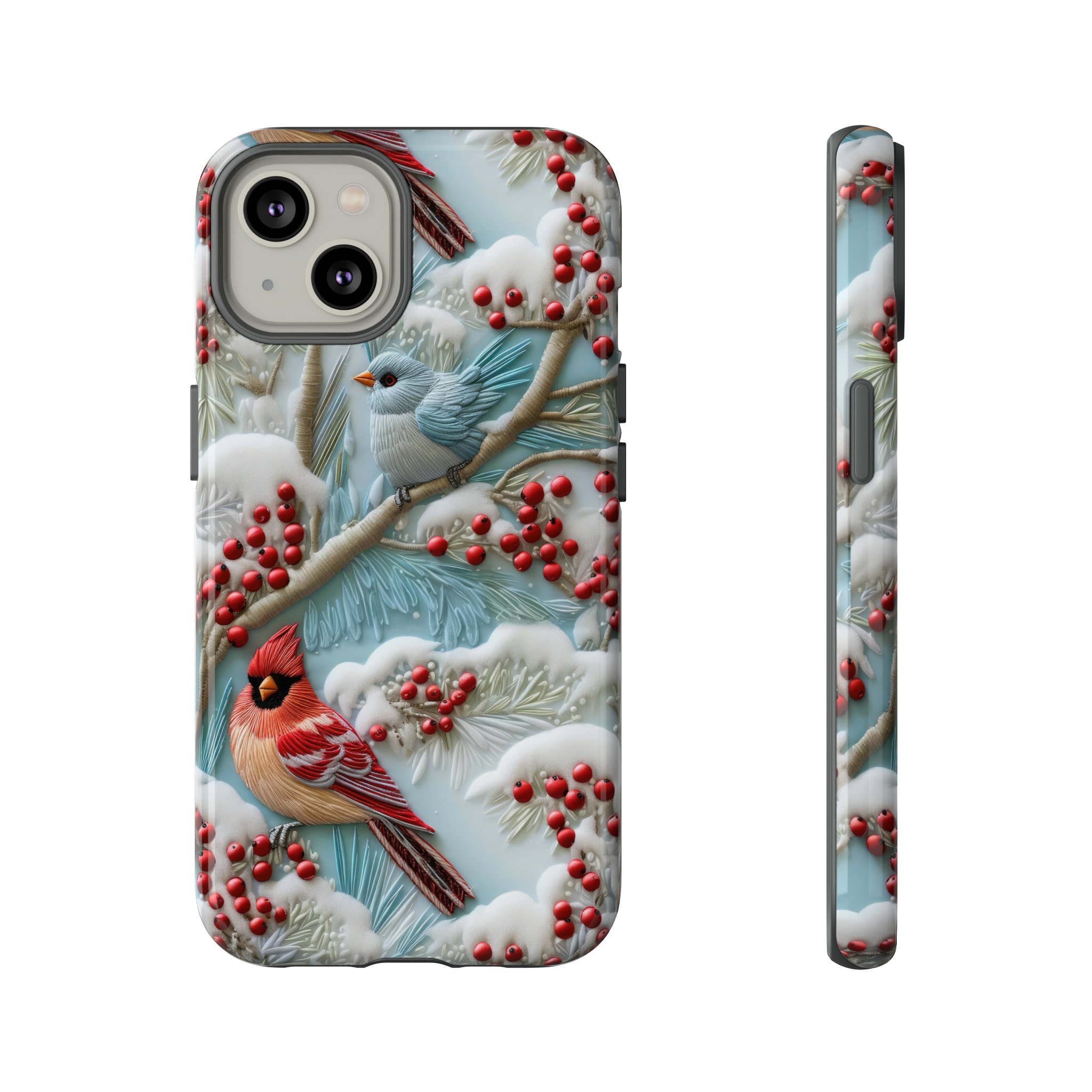 Birds Of A Feather Flock Together Winter Phone Case | Snowy Embroidery Effect Cardinal Bird Phone Cover For iPhone | Pixel | Samsung