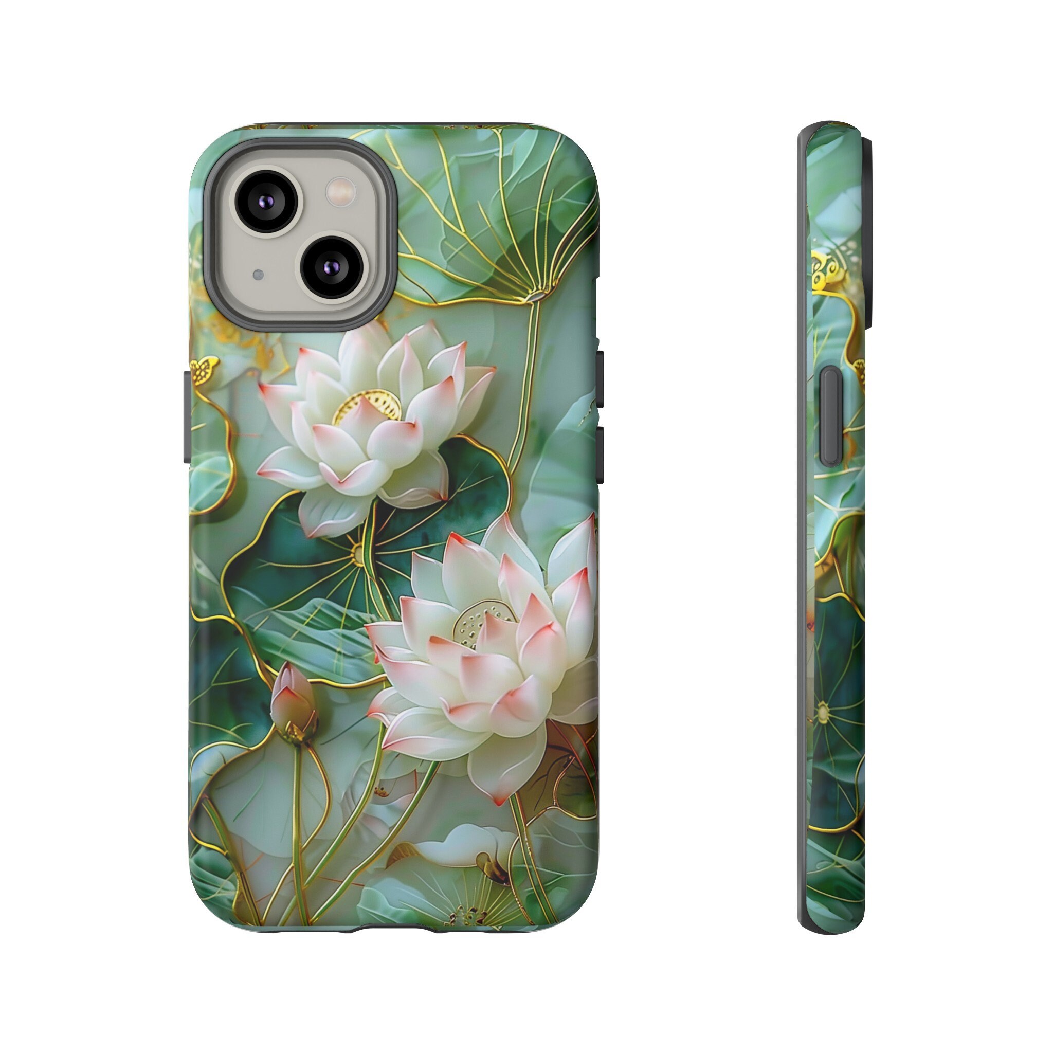 Emerald Green Marble Pink Lotus Floral Phone Case, iPhone 15 14 13 12 Pro Max, Google Pixel 8 7 Pro, Samsung Galaxy S24 S23 S22 Ultra Plus