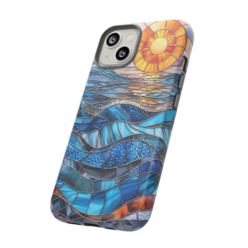 Faux Stained Glass Sunset Phone Case, Mosaic Sunray Ocean Phone Cover, iPhone Google Pixel Samsung Galaxy image 5