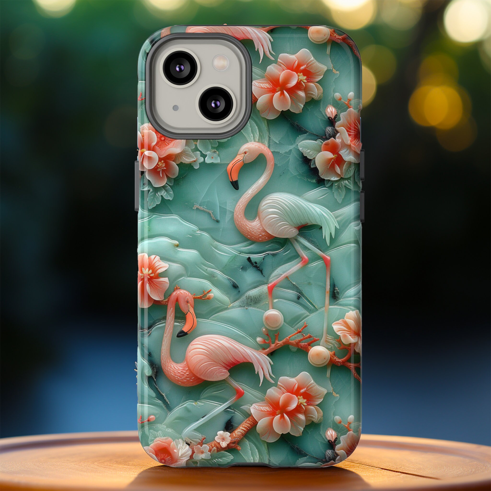 Asian Jade Flamingo Phone Case | Pink Marble Flamingo Landscape | iPhone 15 14 Pro Max | Google Pixel 8 7 Pro | Samsung Galaxy S24 S22 Ultra