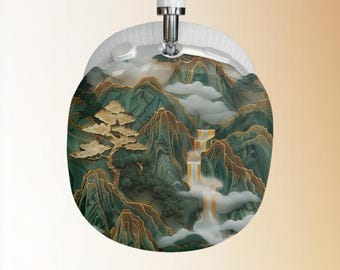 Emerald Mountain Landscape AirPod Max Case | Golden Waterfall Scene Airpods Max Cover