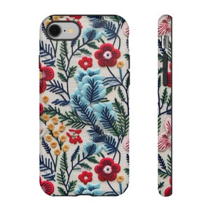 Vintage Frühlingsblumen Handyhülle | Gemütliche Stickerei Effekt Frühling Blumen Handyhülle für iPhone | Pixel | Samsung Bild 2