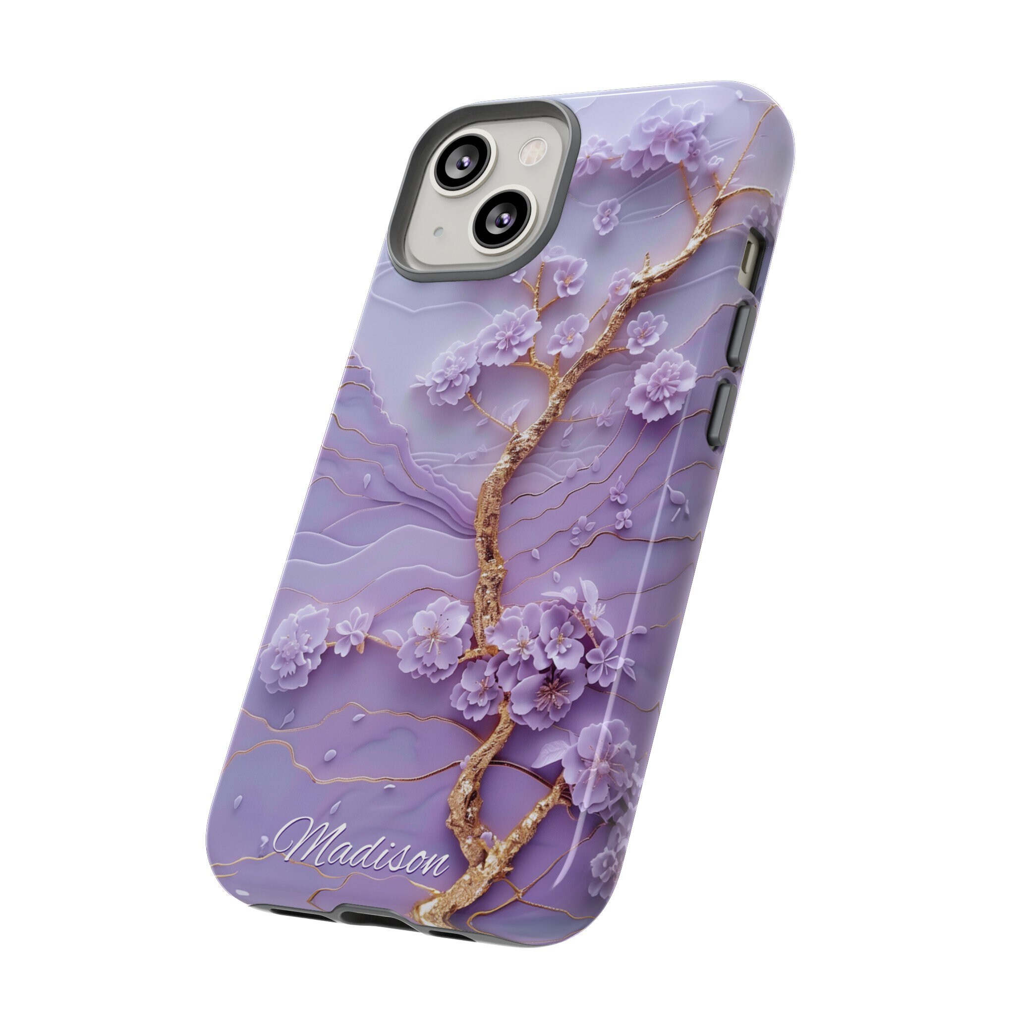 Custom Lavender Japanese Landscape Phone Case, 3D Purple Blossom Asian Art, iPhone 15 14 Pro Max, Pixel 8 Pro, Samsung S24 S23 Ultra Plus
