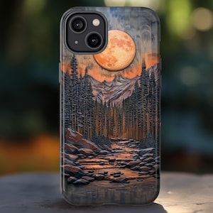 Nature Wooden Rustic Mountain Phone Case, Faux Natural Wood Mushroom Design, iPhone Pro Max, Google Pixel Pro, Samsung Galaxy Ultra Plus