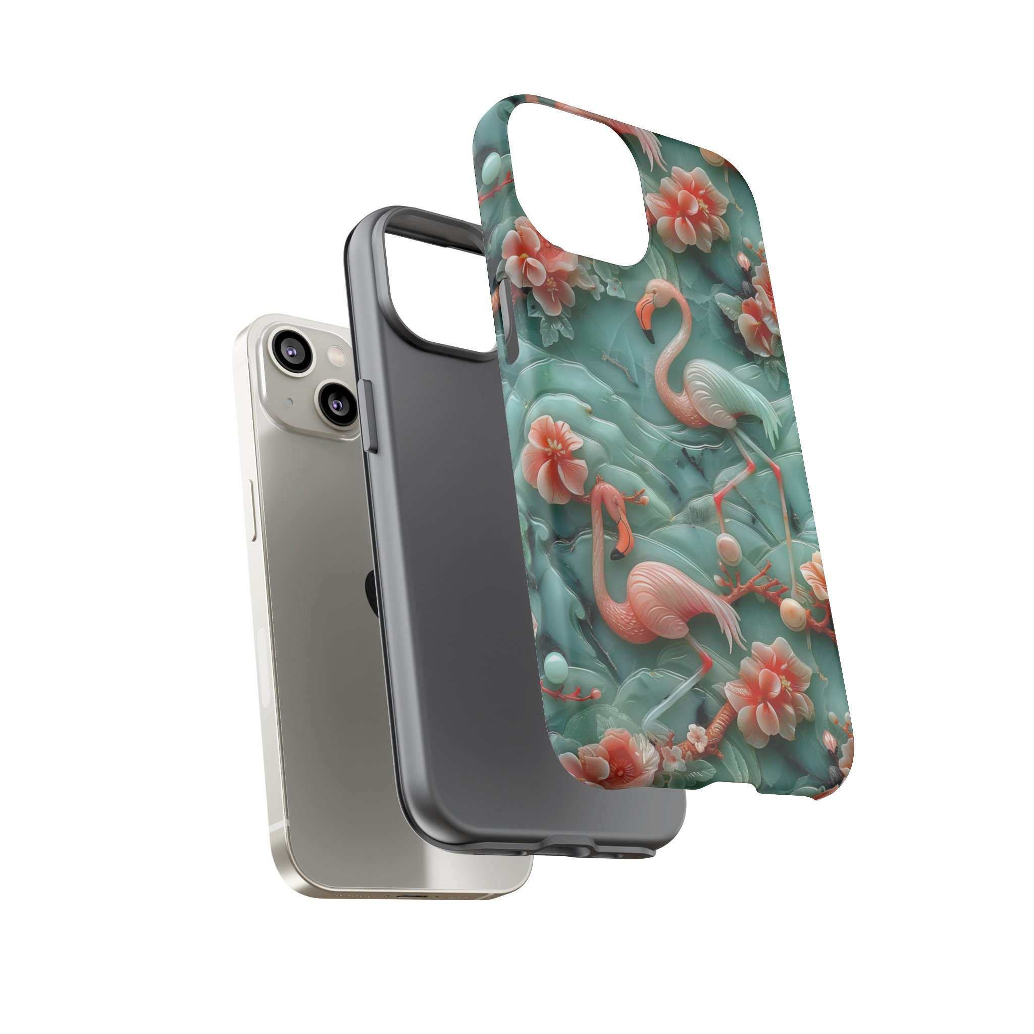 Asian Jade Flamingo Phone Case | Pink Marble Flamingo Landscape | iPhone 15 14 Pro Max | Google Pixel 8 7 Pro | Samsung Galaxy S24 S22 Ultra