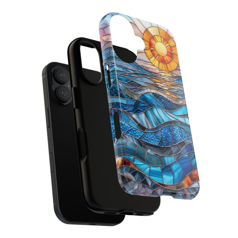 Faux Stained Glass Sunset Phone Case, Mosaic Sunray Ocean Phone Cover, iPhone Google Pixel Samsung Galaxy image 10