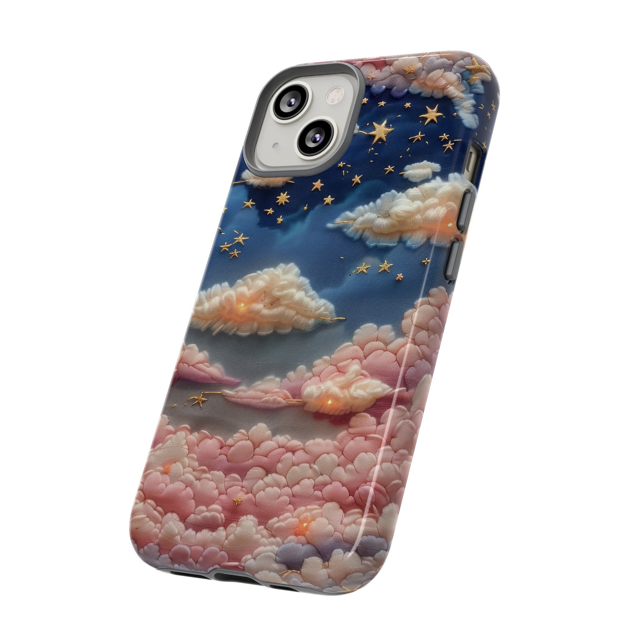 3D Celestial Rainbow Embroidered Phone Case, Puffy Faux Embroidery 3D Stars & Moon Cottagecore Phone Cover For iPhone 15 Samsung S24 Pixel 8