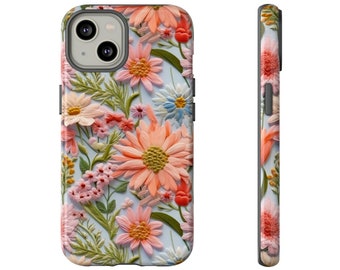 Spring In Your Step Floral Phone Case | Delicate Embroidery Effect Boho Flower Phone Cover For iPhone | Pixel | Samsung