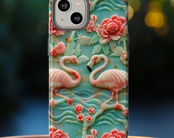 Asian Jade Flamingo Phone Case | Pink Marble Flamingo Landscape | iPhone 15 14 Pro Max | Google Pixel 8 7 Pro | Samsung Galaxy S24 S22 Ultra
