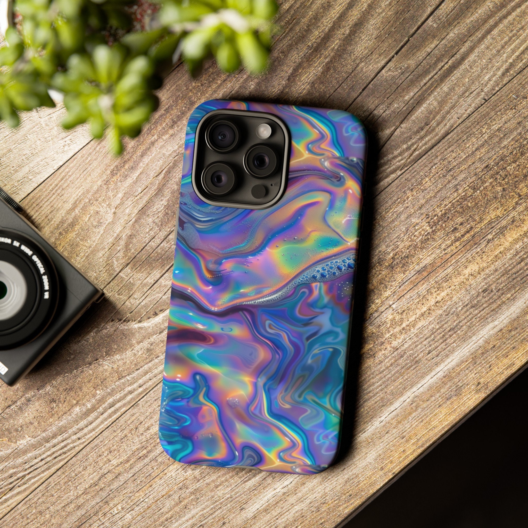 Iridescent Look Rainbow Colored Swirl Phone Case, Colorful Abstract Design, iPhone Pro Max Mini, Google Pixel Pro, Smasung Galaxy Ultra Plus