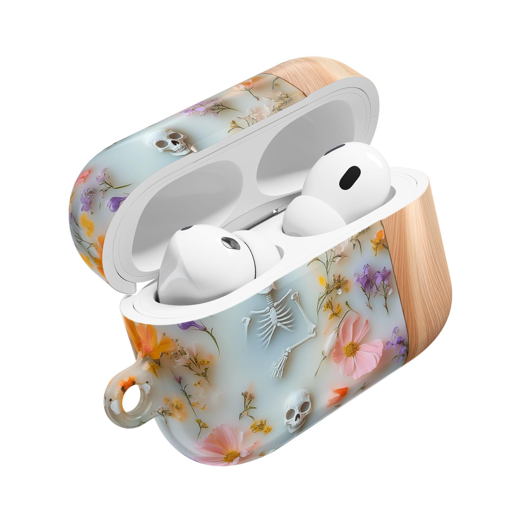 Spooky Skeletons in Bloom AirPod Pro Protective Shell Case, Delicate Floral Skull Garden AirPods Earphone Case Cover for Gen 1 2 3 4 Pro Max