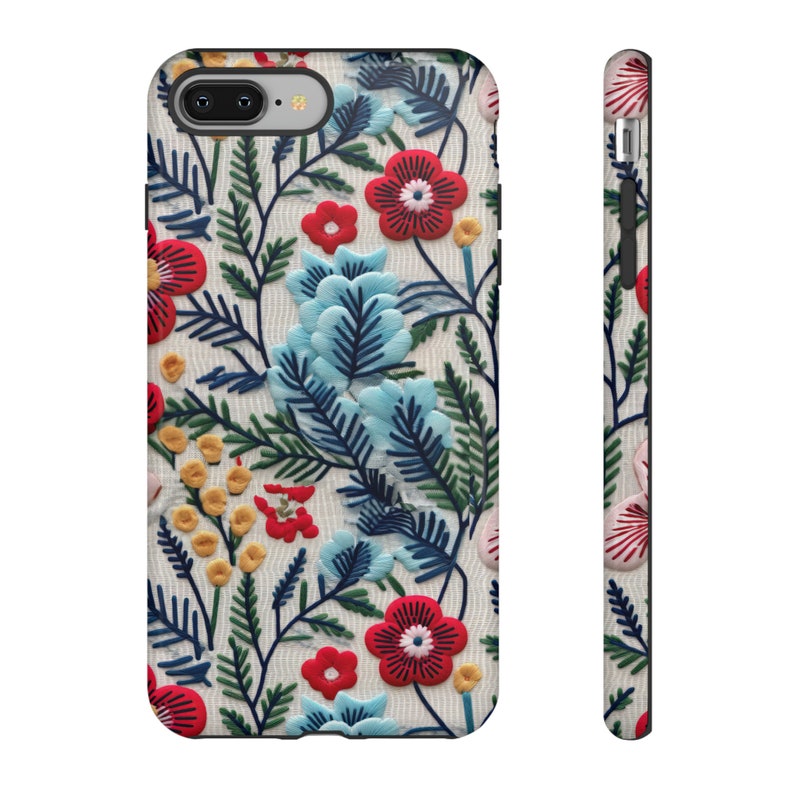 Vintage Frühlingsblumen Handyhülle | Gemütliche Stickerei Effekt Frühling Blumen Handyhülle für iPhone | Pixel | Samsung Bild 4