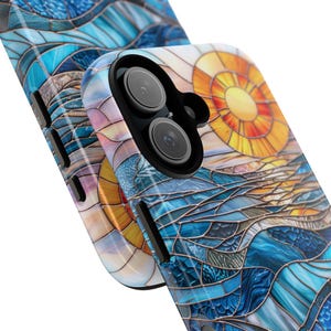 Faux Stained Glass Sunset Phone Case, Mosaic Sunray Ocean Phone Cover, iPhone Google Pixel Samsung Galaxy image 6